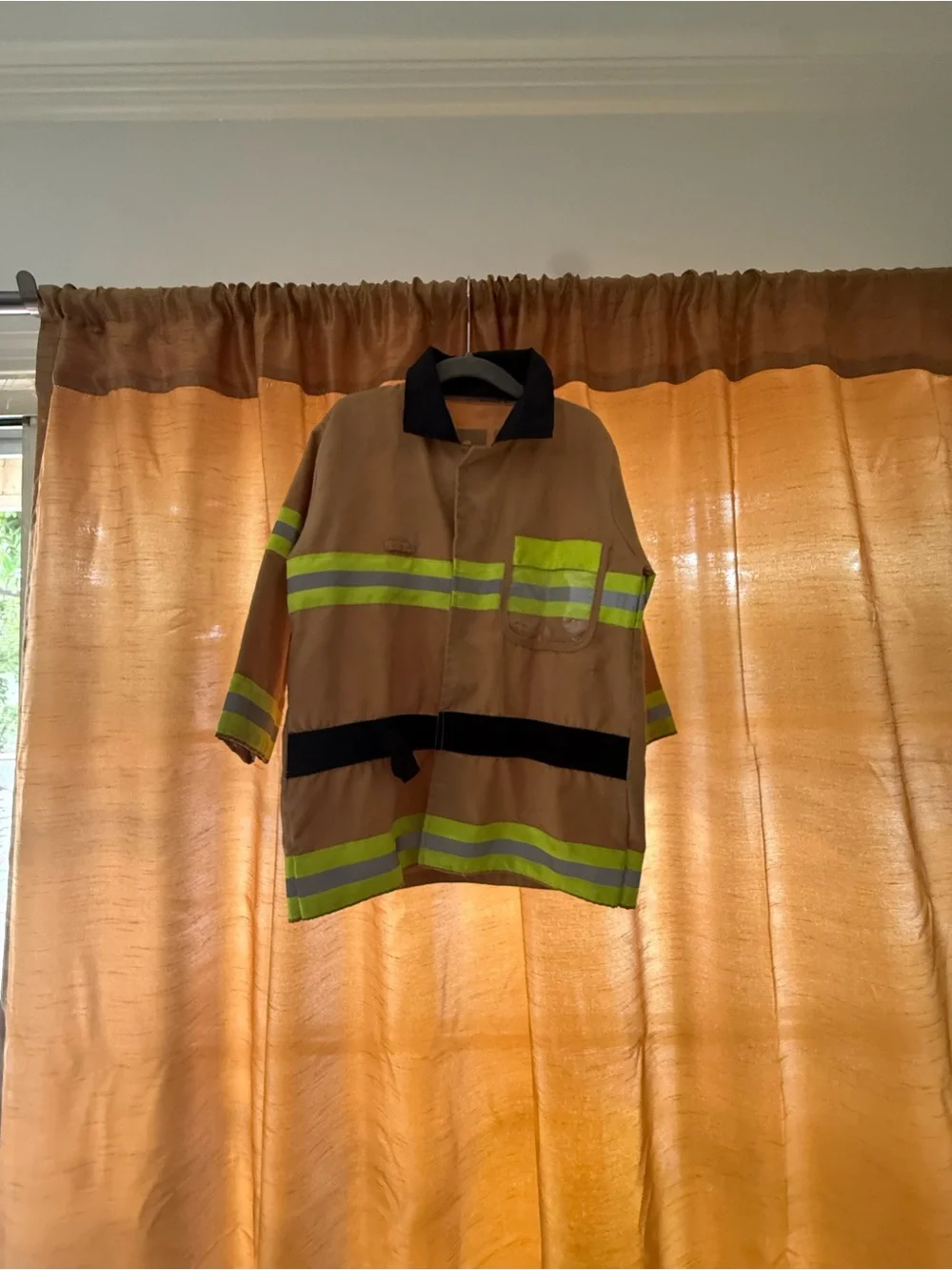 Melissa & Doug Tan Fire Dept Costume Jacket with Yellow-Reflective Stripes